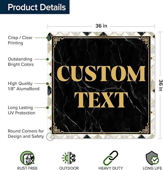 Custom Sign, Custom Street Sign, 11 Font Colors, 13 Font Styles, 4 Hole Options, 22 Sizes, 36x36 Inches, Rust Free DiBound, Fade Resistant, Made in USA by My Sign Center (Marble Tile)