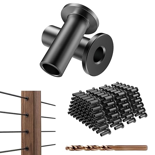 BLIKA 200 Pack Black Stainless Steel Protector Sleeves for 1/8" Deck Cable Railing, for Wood/Composite Posts, T316 Marine Grade, Black Cable Railing Protector Sleeves