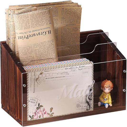 OKAHUOCHUANG Mail Organizer with Clear Acrylic Dividers - 3 Slots Letter Holder for Desk, Mail Sorter Organizer Wall Mounted, Mailbox Hoder Counter for Home Office Family