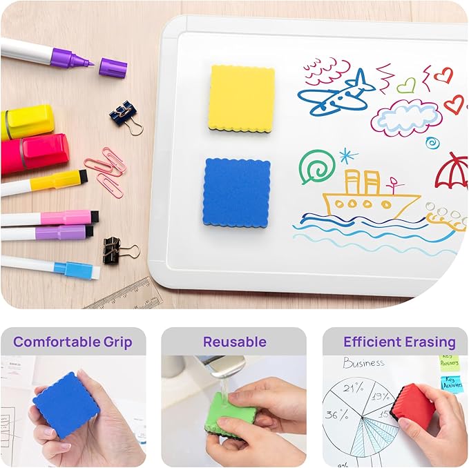 JEFURE 48 Pcs Mini Dry Erase Erasers, Magnetic Whiteboard Eraser, Magnetic Erasers for Dry Erase Board, Dry Marker Eraser, White Board Dry Erase for Whiteboard, Teacher, Home and Office (4 Color)