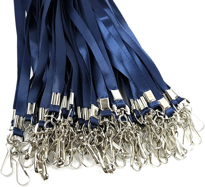 Beebel Navy Blue Lanyard Bulk Lanyards for Id Badges Flat Lanyard with Badge Clip Swivel Hook 50 Pack (Navy Blue)