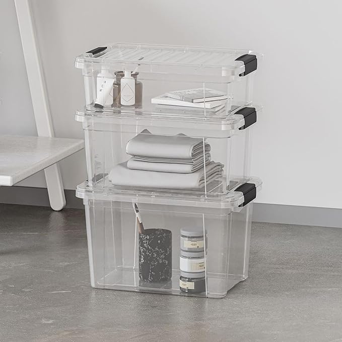 Superio Clear Storage Bins with Lids, Stackable Storage Box with Latches and Handles, Extra Small, 2 Pack 3 Quart