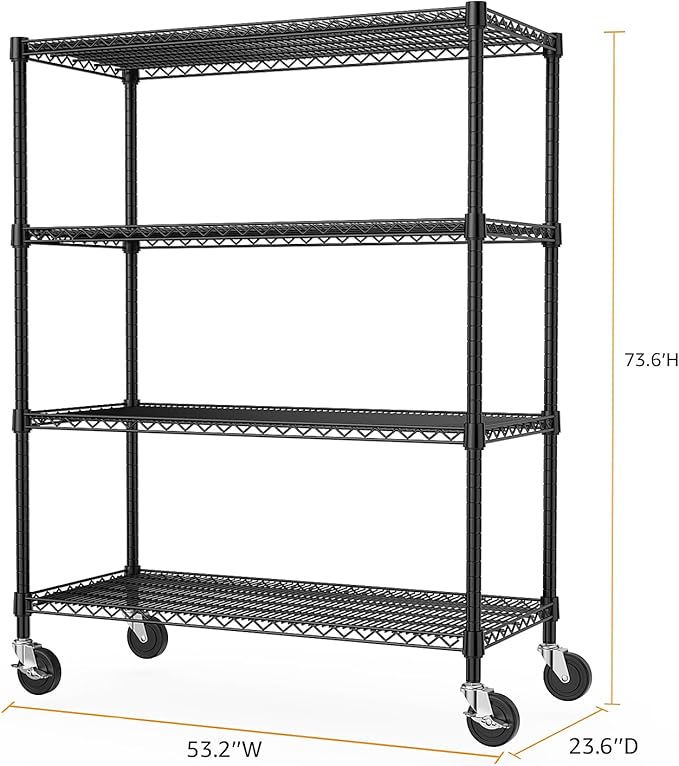 M MZG Industrial Metal 4 Tier Shelving for Garage, Pantry, Warehouse, Basement Utility Room, Storage Rack Metal Shelving Unit, Shelf Organizer, Black 23.6" D x 53.2" W x 73.6" H
