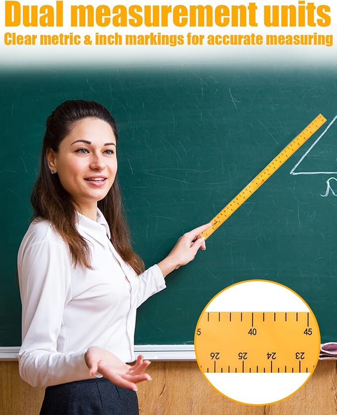 39in Yellow Plastic Meter Stick with Handle, Detachable Sectional Ruler for Teachers Classroom Math Measuring Tools, Durable Teaching Ruler for Whiteboard Chalkboard Office