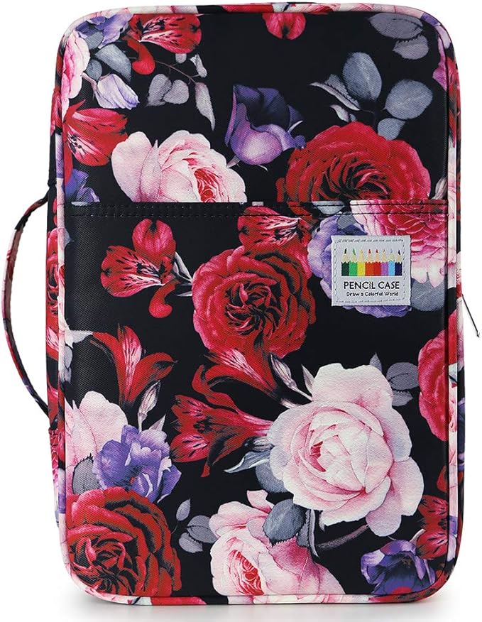 YOUSHARES Colored Pencil Case 304 Slots Pen Case Organizer with Handy Wrap & Zipper, Multilayer Holder for Prismacolor Colored Pencils & Gel Pen (Red Pink Rose)
