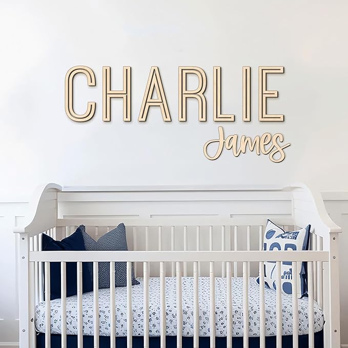 Personalized Wooden Name Sign for Nursery - Custom Name Signs for Kids Room, Personalized Nursery Name Sign - Perfect Room Decoration, Wall Name Decoration & Wedding signs, Family Name Signs (First & Middle Name - Style 1)