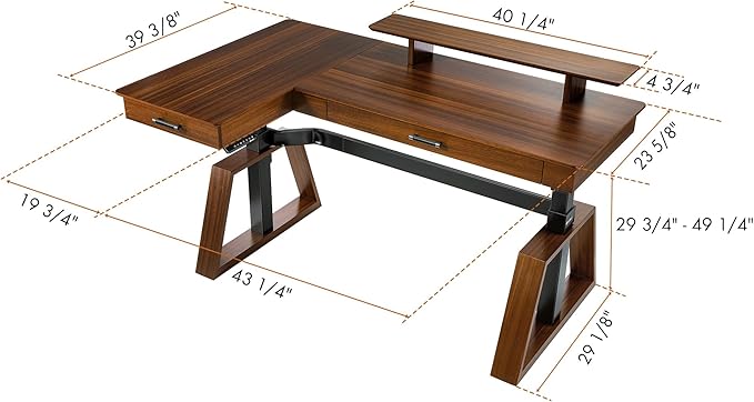 EUREKA ERGONOMIC L Shaped Desk 63", Solid Walnut Wood Top, Executive Standing Desk Adjustable Height, Dual Motor Corner Workstation with Drawers & Monitor Shelf for Home Office, Left