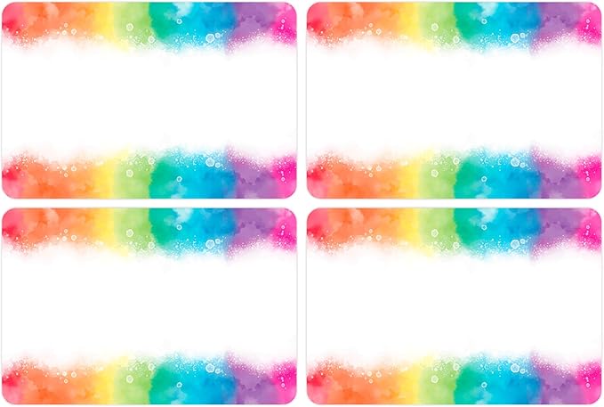Wonmon 200 PCS Rainbow Name Tags Stickers, Self Adhesive Watercolor Rainbow Name Tag Labels Stickers for Back to School Classroom Student Office Desk Cubby Locker Themed Party, 2x3 inch