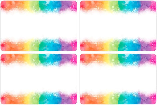 Wonmon 200 PCS Rainbow Name Tags Stickers, Self Adhesive Watercolor Rainbow Name Tag Labels Stickers for Back to School Classroom Student Office Desk Cubby Locker Themed Party, 2x3 inch