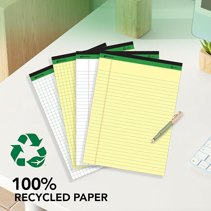 KAISA Legal Notepads 8.5"x11.75"，12pads note pads Writing Pads Recycled Paper, Wide Ruled Perforated 50 sheets Hard Back Notepads 8-1/2"x 11-3/4" Writing Tablet Canary For Office Supplies (Pack of 12pc) KSU-5293