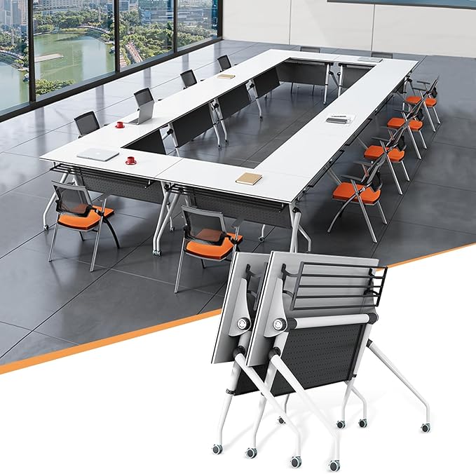 Conference Table,55.1''Folding Conference Room Table for 4-12 People,Mobile Flip Top MeetingTraining Table with Different Coulor and Styles for Offices, Classrooms,Meeting Room (2, C)