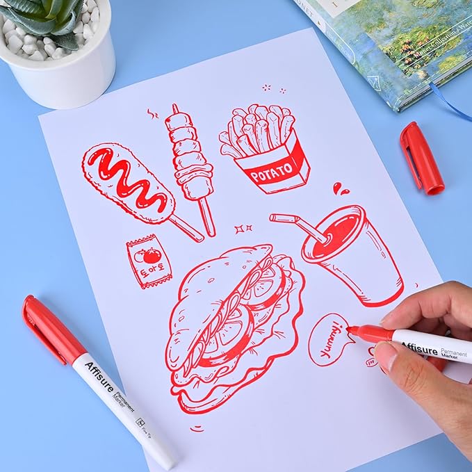 Affisure Red Permanent Markers Bulk, 75 Count, Quick Drying and Fade Resistant, Fine Point Marker works on Paper, Plastic, Metal, Wood, Perfect for Classroom, Home, Office