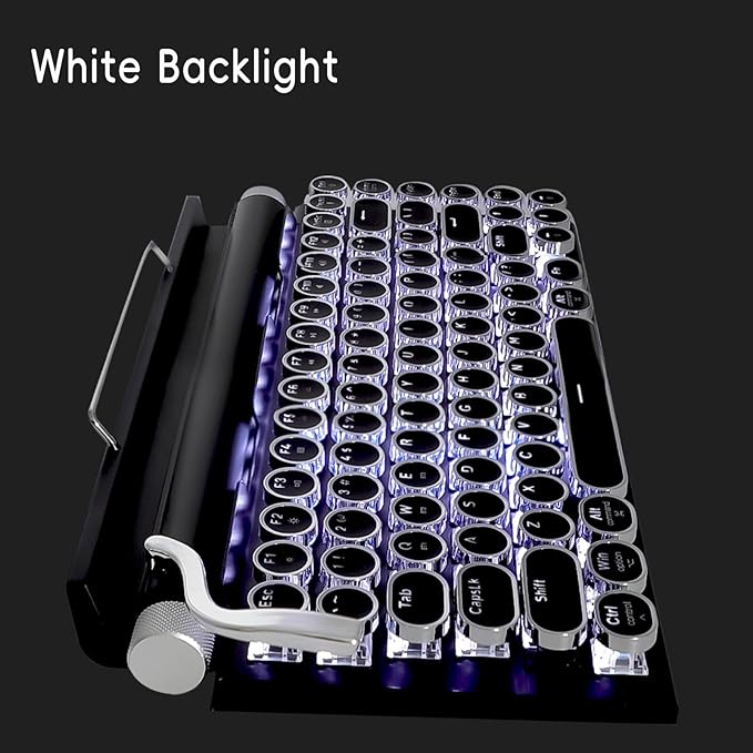 Adventurers Typewriter Style Retro Mechanical Keyboard, White Backlight, 83 Key Bluetooth 5.0 Blue Axis Compatible with Desktop, Laptop, Mac and Mobile, Black, 12.3 x 6.6 x 1.6 Inches