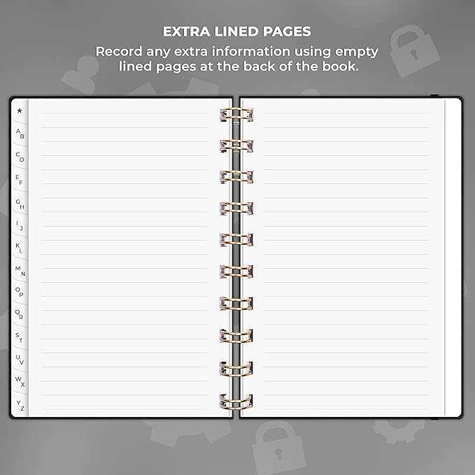 Clever Fox Password Book Spiral – Mini Internet Address & Password Organizer with Laminated Alphabetical Tabs – Small Password Keeper Journal – Hardcover, Pocket Size, 4.7x5.7” (Black)
