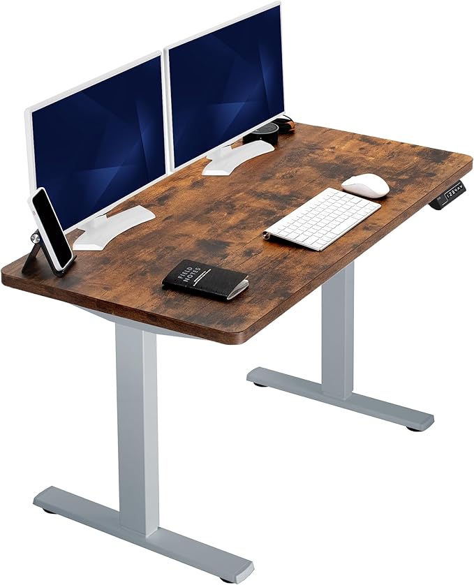 VIVO Electric 43 x 24 in Rustic Standing Desk, Memory Height Adjustment, 1B Series, Holds 220 lbs, One-Piece Vintage Brown Top, Gray Frame, DESK-KIT-1G4N