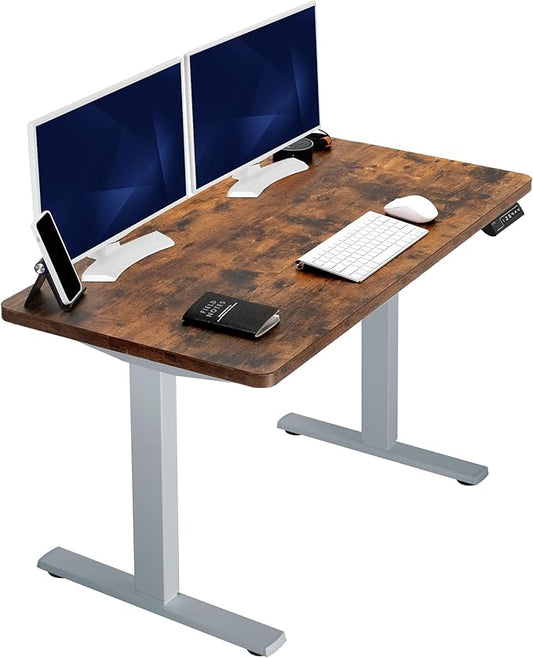 VIVO Electric 43 x 24 in Rustic Standing Desk, Memory Height Adjustment, 1B Series, Holds 220 lbs, One-Piece Vintage Brown Top, Gray Frame, DESK-KIT-1G4N