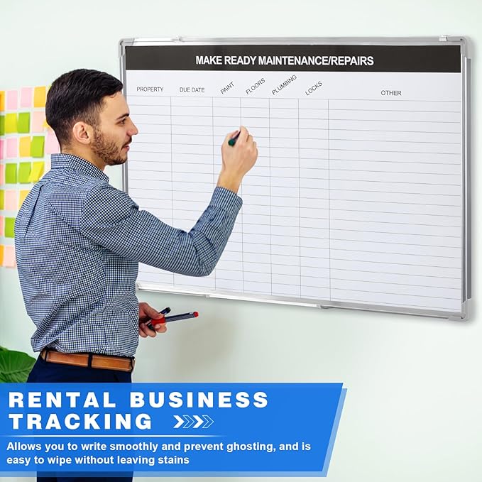 Lincia Make Ready Maintenance/Repairs Dry Erase Whiteboard Magnetic Dry Erase Board with Lines Sliding Marker Tray Aluminum Frame White Board Planner for Wall for Track Office Supplies