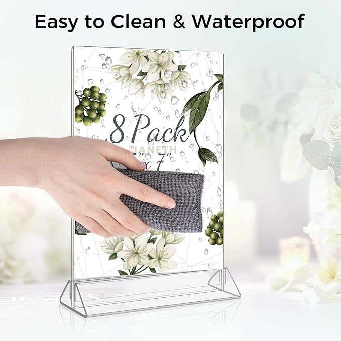 Smarpau Acrylic Sign Holder 5x7, 8 Pack Double-Sided Picture Frames Display Stand, Clear Table Number Holders, Plastic Menu Flyer Photo Holders for Office Store Restaurant