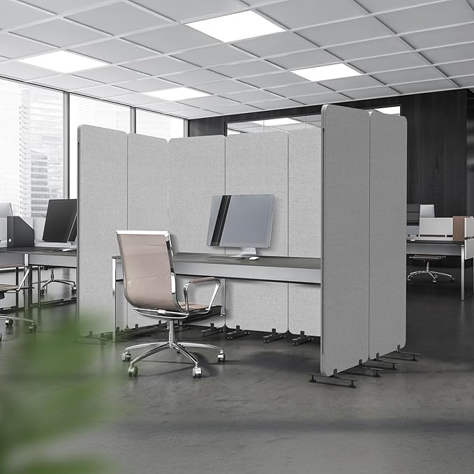 VINGLI Room Divider Screen, Freestanding Privacy Partition Wall, Zipper Connected Panels with Wheels, Office Space Separator (Light Gray, 1 Panel)