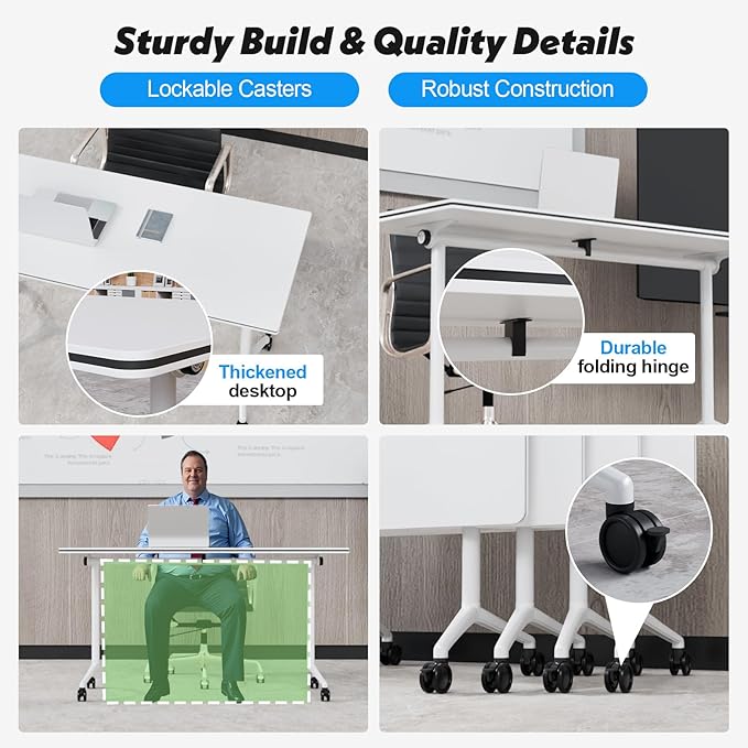 Goakwwuz Conference Room Table, Folding Conference Tables,Thicken Grey Tabletop,Flip Top Wooden Seminar Meeting Room Table for Conference Room Offices (8, White, 61.0“)