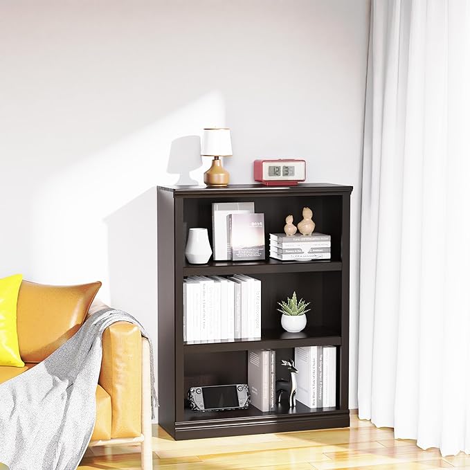 Bevfint 43 in Tall Bookcase, 3-Tier Bookshelf Open Storage, 33 inch Wide Floor Standing Indoor Furniture, Book Cases for Home School Library Office Bedroom Kids, Dark Cherry 3 Tiers