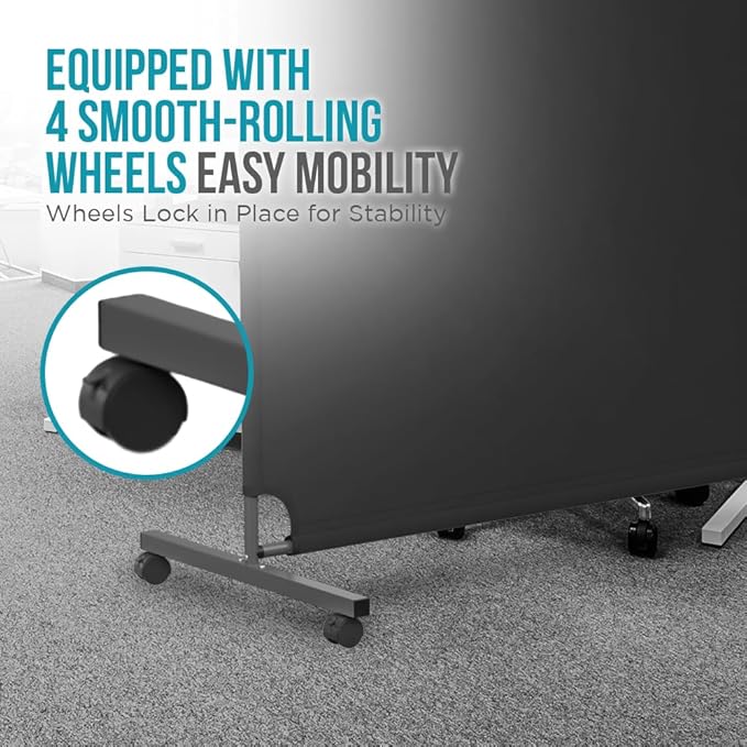 Steel-AID 50-inch Rolling Privacy Room Divider - Freestanding Office Wall Partition with Non See-Through Blackout Screen - Sturdy & Durable Iron Frame - Rolling Wheels - Black, White, Gray & Blue