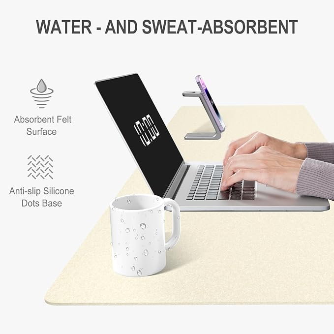 Auhoahsil Felt Desk Mat, Minimalist Large Mouse Pad XXL 35.5 x 15.7 in, Desk Matt for Desktop, Keyboard, Laptop, Computer, Office, Work from Home, Gaming, Beige