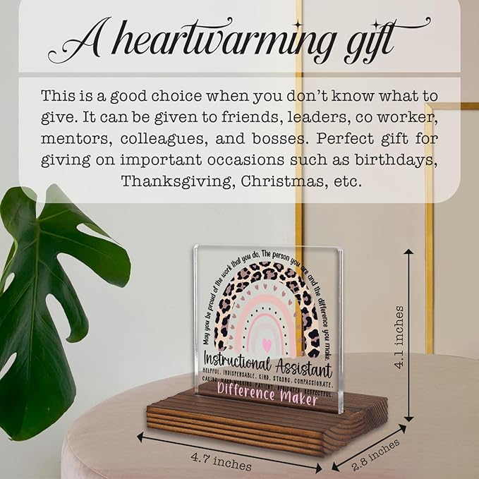 Instructional Coach Desk Sign, Appreciation Gift for Education Leaders, Leopard Rainbow Difference Maker Plaque PA091