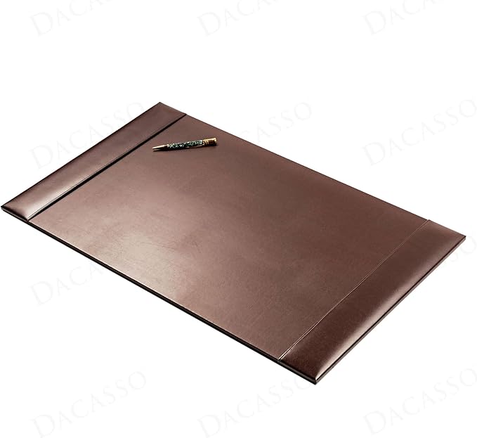 DACASSO Bonded Leather Desk Pad with Side Rails - Luxury Leather Desk Blotter for Writing (30 x 18, Brown)