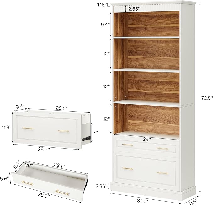 Tribesigns Way to Origin 2-Drawer Vertical File Cabinet for Letter Size, Moder Filing Cabinet with 5-Tier Bookshelf, Large Printer Stand with Open Storage Shelves for Home Office (White)