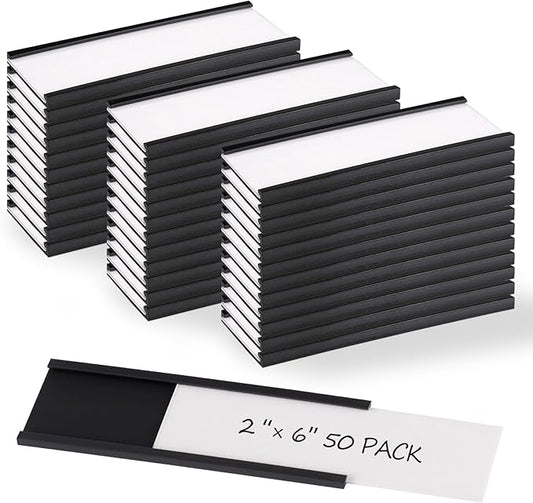Realth C Channel Magnetic Label Holders 50 Pack 2" x 6" - Magnetic File Holder for Shelving, Storage Bins, Classroom, Office, Library, Supermarket
