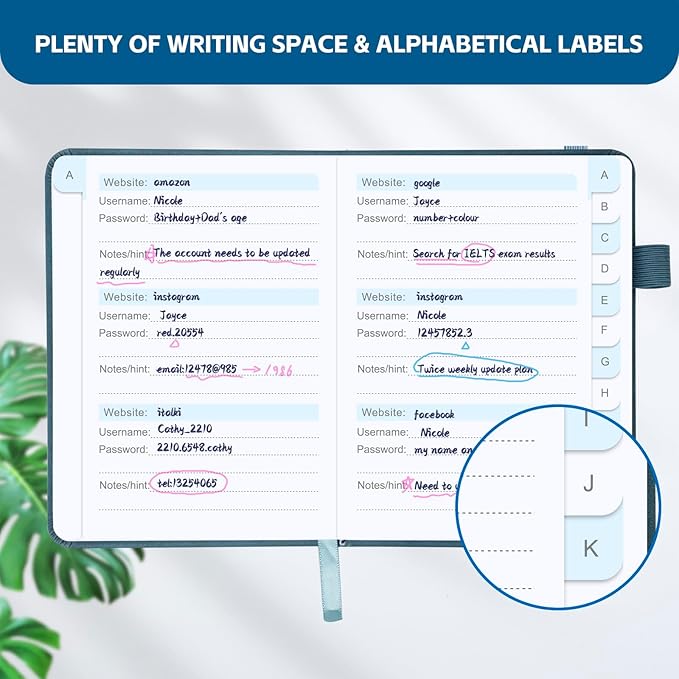 Password Keeper Book with Alphabetical Tabs，4.3"x5.7" Small Password Books for Seniors Password Notebook for Internet Website Address Log in Detail (Blue)