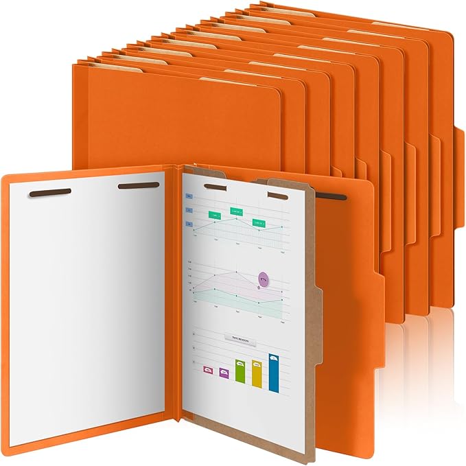 Skyygemm 24 Pcs Classification Folders Letter Size, 1 Divider Pressboard File Folder with Fasteners, Expanding File Organizer Bulk for School Teachers, Office Employee, Coworker, Staff (Orange)