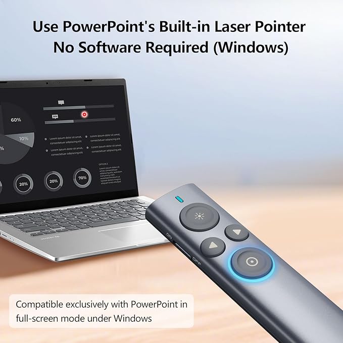 Norwii Presentation Clicker with Digital Pointer for TV LED LCD Screen, Presentation Remote, Slide Clicker, Wireless Presenter with Highlight, Magnify, Mouse Left Click - N95s Pro 32G(Green Light)