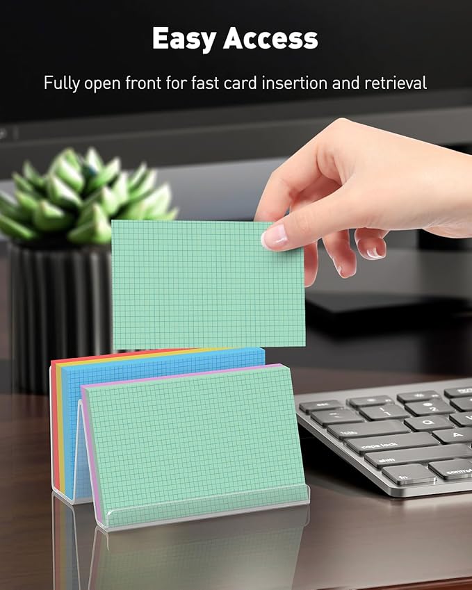 Uniclife 2 Pack 3x5 Index Card Holder, 5" x 3.2" x 3.2", Clear Acrylic Index Card Display Stand, Index Card Organizer, Postcard Holder, Horizontal Business Card Holder for Desk, 200 Card Capacity