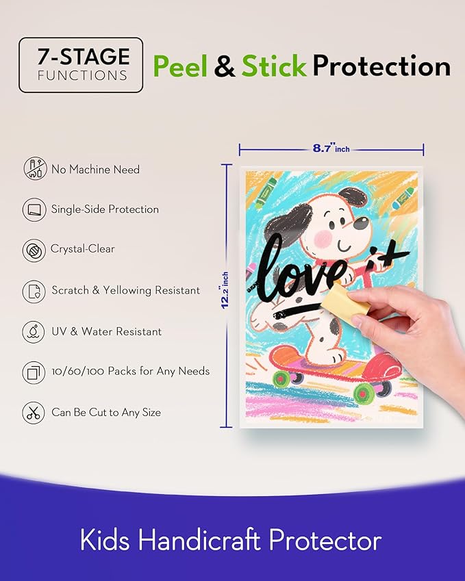 Uinkit 4mil Thicker Self-Adhesive Laminating Sheets, 10Pack Letter Size 8.5x11" - Peel & Stick, No Heat Needed - Dry-Erase Friendly Surface for Reusable Documents, Kids Art, Posters & Crafts