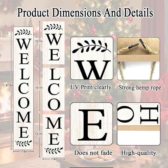 Farmhouse Wooden Merry Christmas Welcome Sign Stand for Front Door, 47" Large Welcome Sign for front porch, Rustic Vertical Tall Xmas Gift Porch Leaner Decor for Outdoor Patio Garden