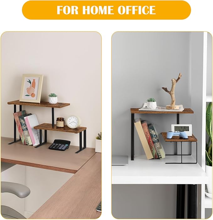 Vrisa Desk Shelf Organizer Rotating Corner Rack 2 Tier Rotating Desktop Shelf Stackable Display Rack Desk Organizer Countertop Home Organization for Office, Kitchen