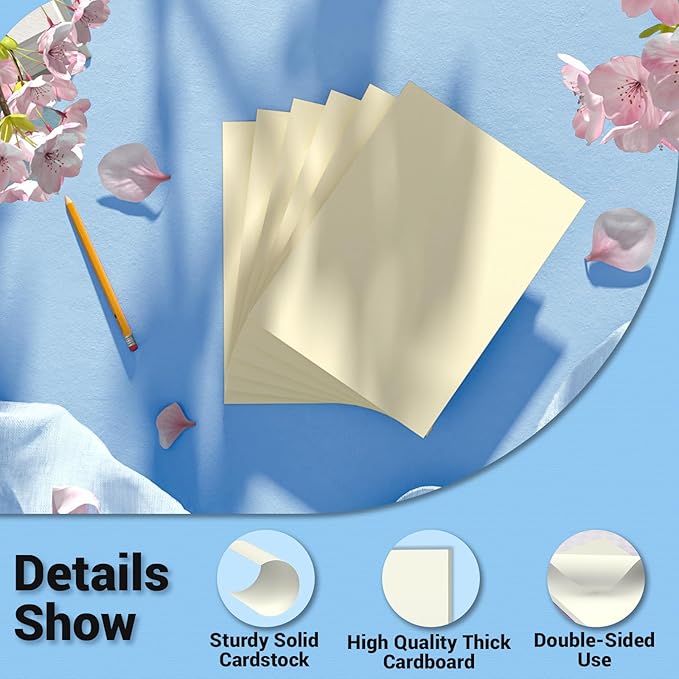 Cardstock 8.5 x 11, Thick Printer Paper 75 lb/200 gsm, 40 Sheets Cream Card Stock, Off White Heavy Card stock, CardStock Paper for Invitations, Diy Cards, Business Cards, Menus, Crafts, Drawing etc