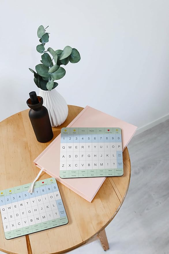 Adult Communication Board - Non-Slip, Portable Letter Chart for Non-Verbal, Stroke Recovery, Effective Visual Aids for Non-Speaking Patients, Pain Scale, QWERTY or ABC (QWERTY)