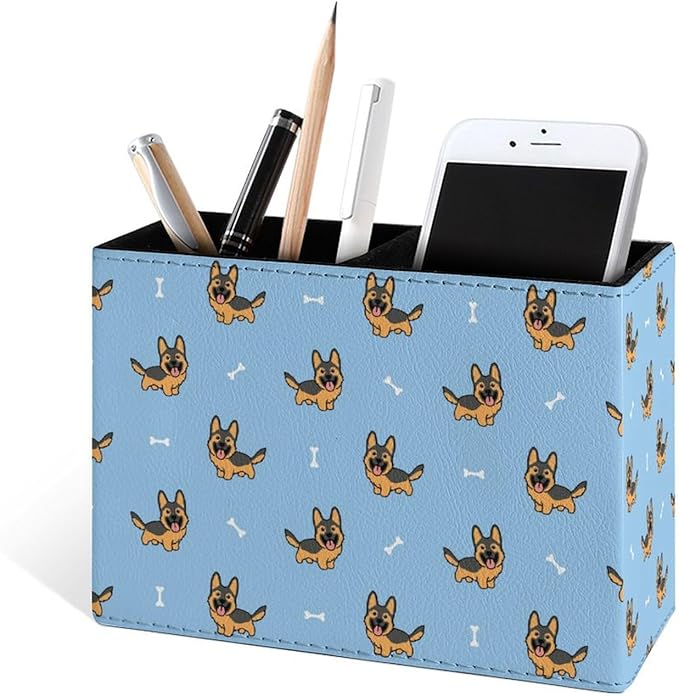 Famame Little German Shepherd Dog Pencil Holder for Desk, Leather Desktop Container Pen Cup Storage Study Table Pen Organizer Makeup Brushes Holder for Office Home