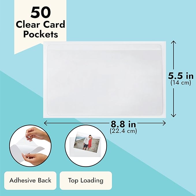 Juvale Photo Sleeves - 5.5 x 8.8 Inches, Clear, 50 Pack - Index Card Holder & Label Sleeves for Planners - Top-Load Card Protector - Office Supplies