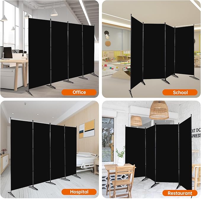 Room Divider 6FT Folding Privacy Screens, 4 Panel Partition Room Dividers w/Freestanding Design, Portable Wall Divider for Room Separtation, Fabric Screen Panel for Home Office Bedroom Dorm