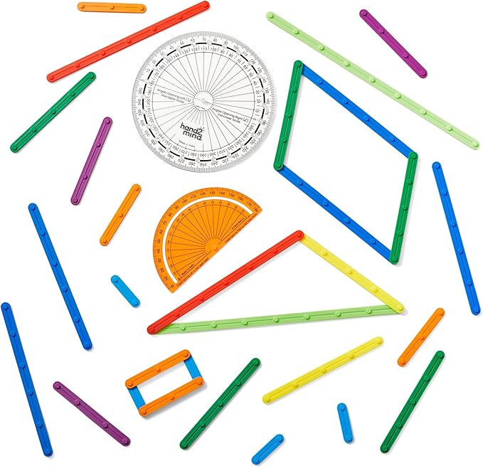 hand2mind AngLegs Starter Set with 2 Protractors, Geometry Manipulatives, Geometric Shapes for Classroom, Montessori Math Materials, Math Teaching Tools, 4th Grade Math Manipulatives for Kids