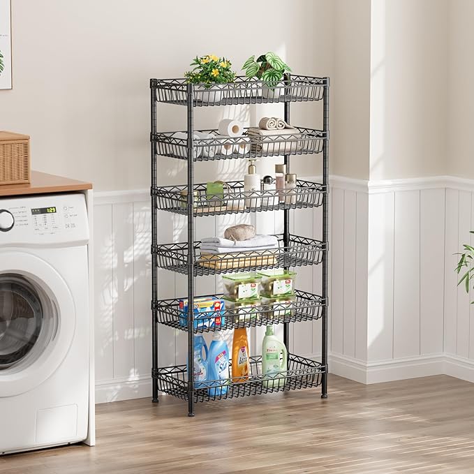 SINGAYE Shelf Closet Wire Shelving：Adjustable Metal Unit for Laundry Room Organization Bathroom Kitchen Home Storage with Wheels Pantry Rack Shelves