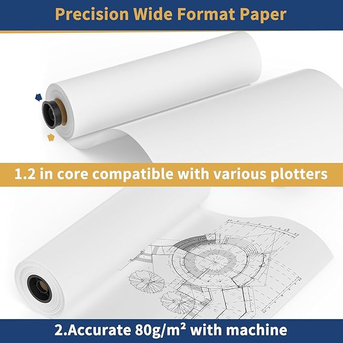 Wide Format Paper Roll,36" x 150 ft Plotter Paper with 2 Inch Core for CAD and Inkjet Printing Premium Bond Papers for Engineering Architectural and Maps（1 roll）