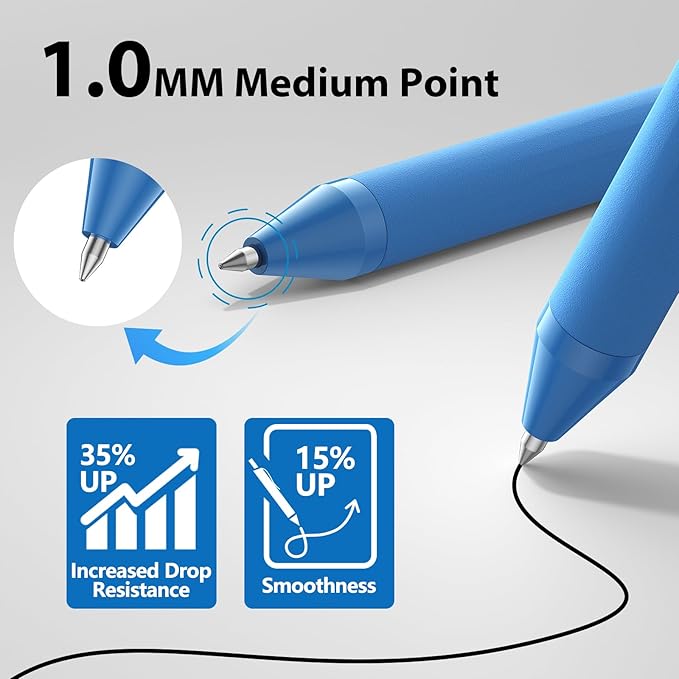 JIMMIDDA Ballpoint Pens Bulk - 107 Pcs Black Ink Pens in Bulk | 1.0 Medium Point Smooth Writing, Retractable No Bleed Ball Point Pen for Men Women (Blue Barrel)