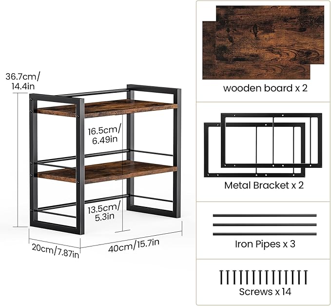 ART-GIFTREE Office Desk Shelf Organizer, Wood Desktop Bookshelf Supplies Storage Rack, Shelf for Top of Desk and Dresser (Brown-2 Tier)