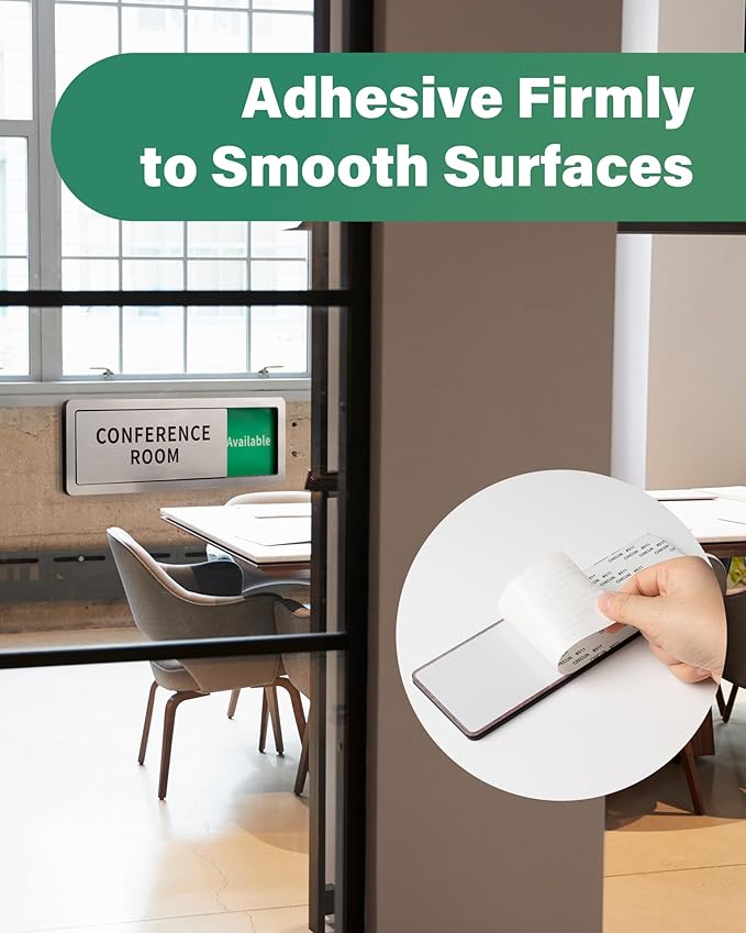 Meeting Room Sliding Door Signs Do Not Disturb, In Use/Available Slider Sign for Home Office Conference Vacant Occupied Privacy Slide Door Sign，Brushed Silver