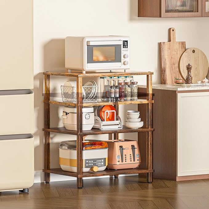 LELELINKY 3-Tier AV Media Player Stand Set of 2, Brown Stereo Cabinet, Wooden TV Stand,Game Console Shelf, Multifunctional Entertainment Center, Suitable for Home, Conference Room, Game Studio
